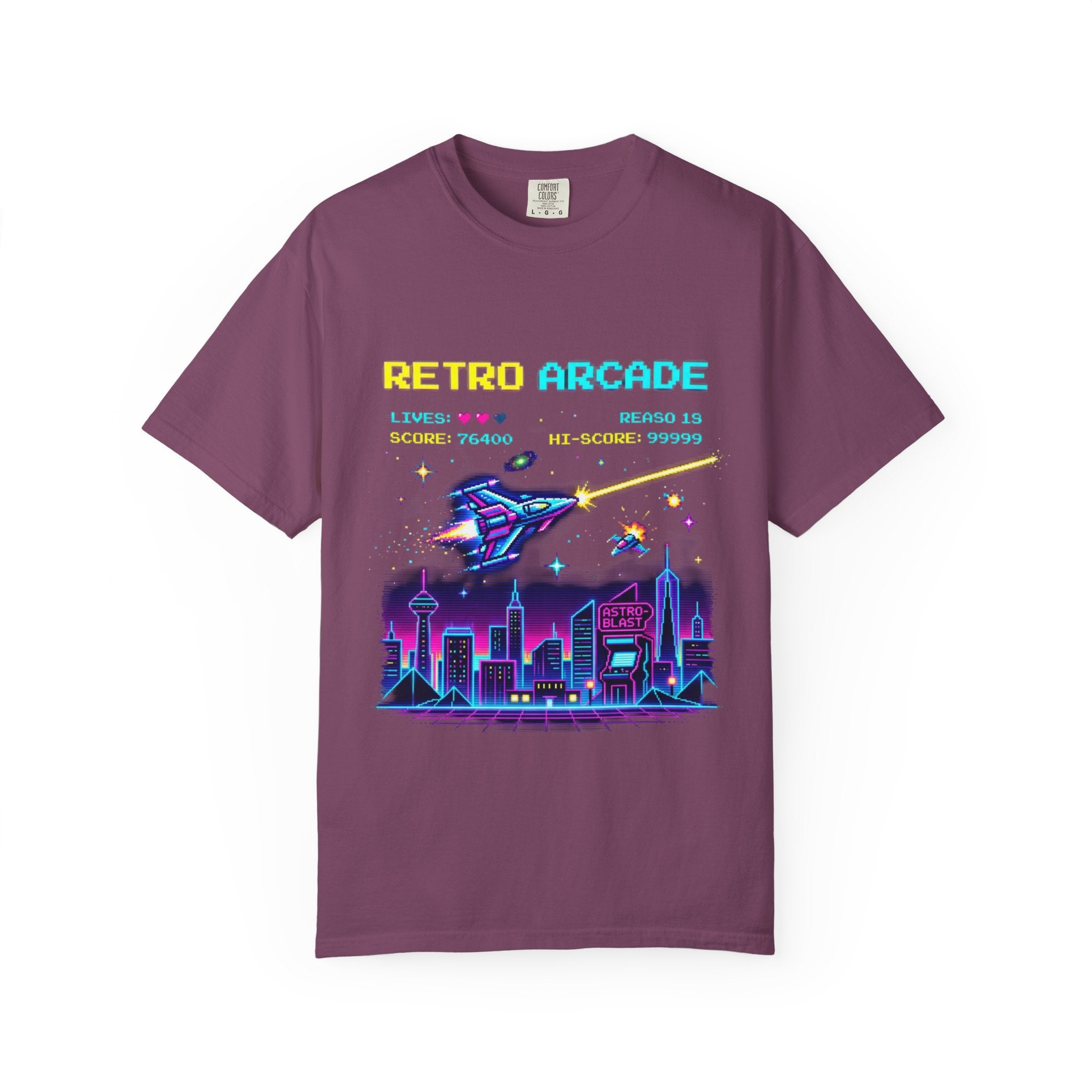 Retro Arcade T-Shirt — 80s Neon Space Shooter Graphic Tee