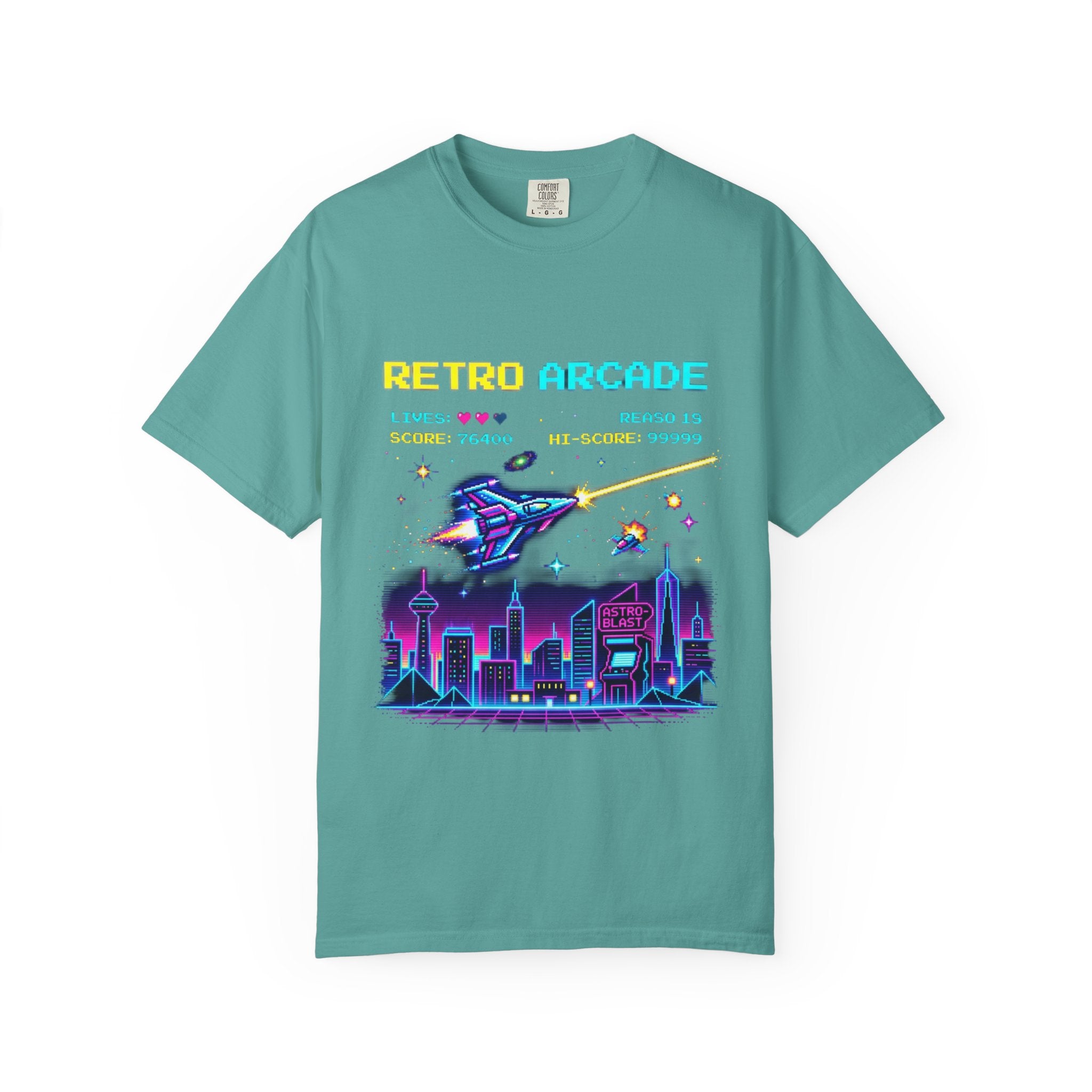 Retro Arcade T-Shirt — 80s Neon Space Shooter Graphic Tee