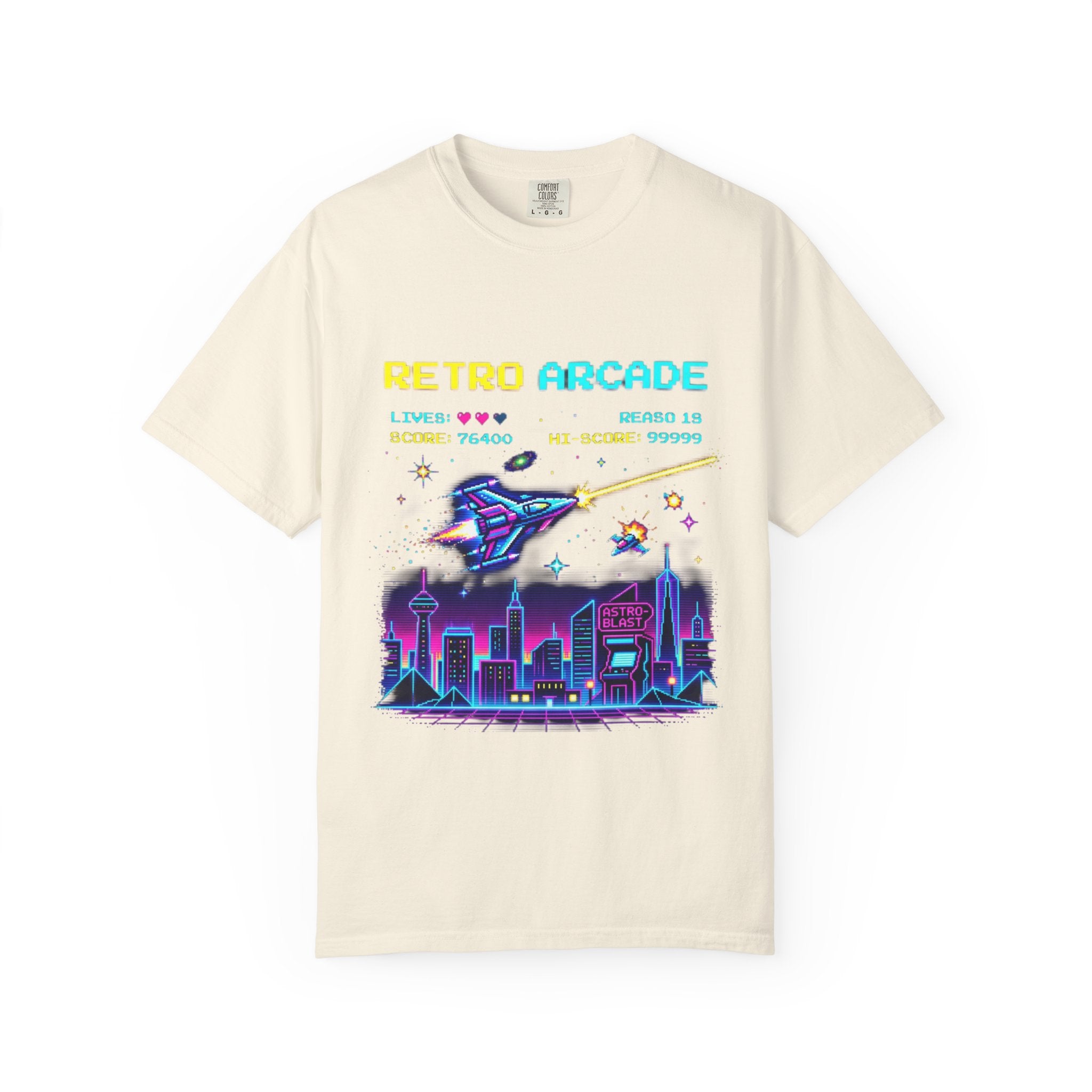 Retro Arcade T-Shirt — 80s Neon Space Shooter Graphic Tee