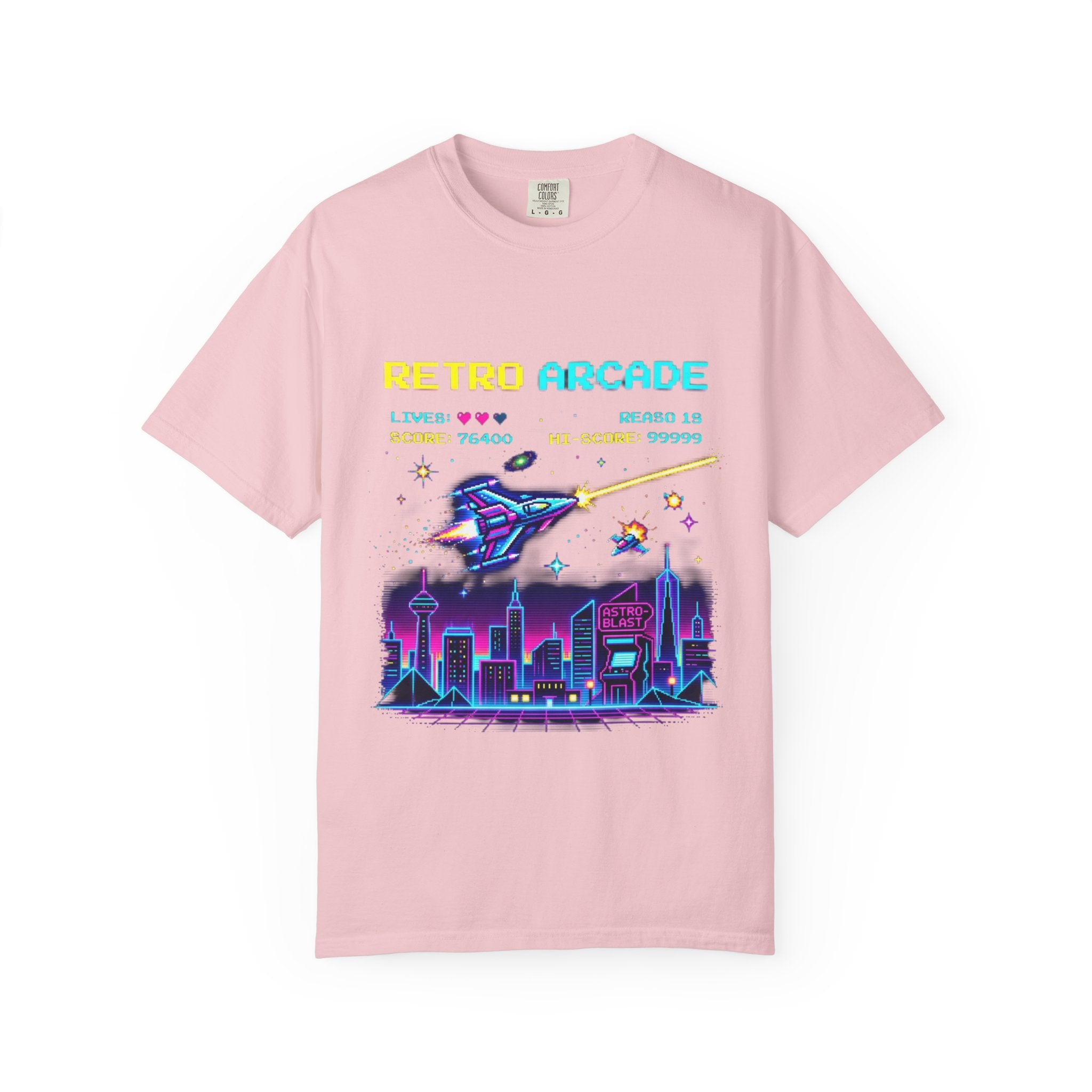 Retro Arcade T-Shirt — 80s Neon Space Shooter Graphic Tee