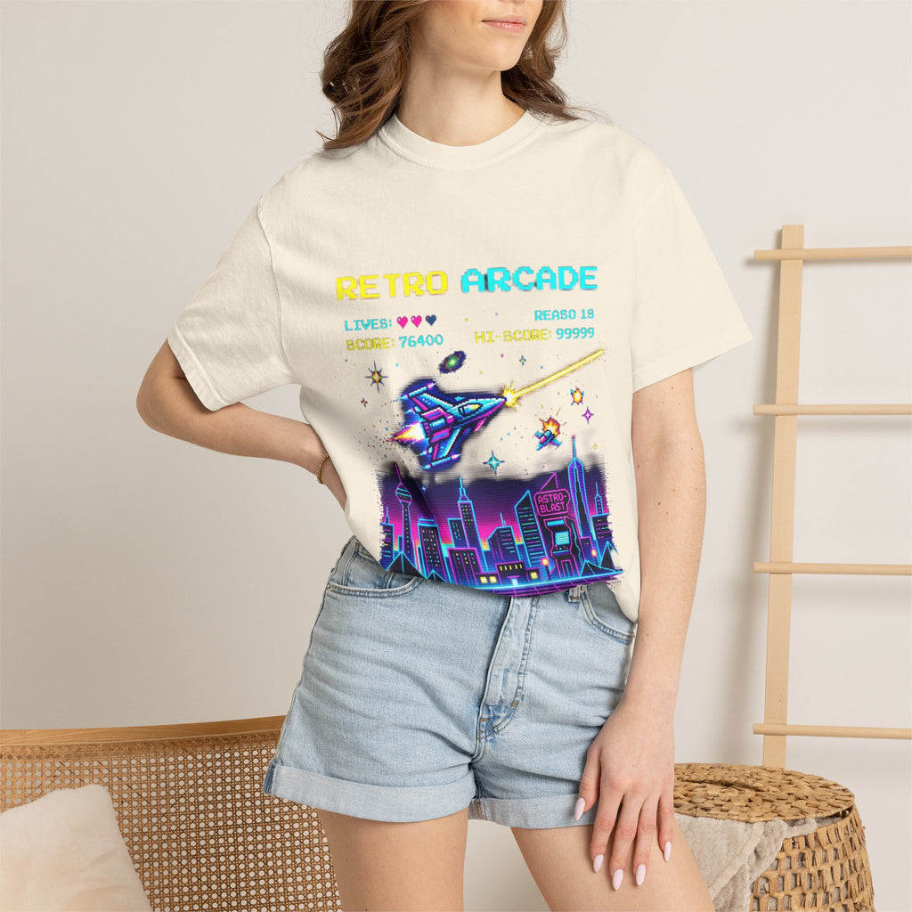 Retro Arcade T-Shirt — 80s Neon Space Shooter Graphic Tee
