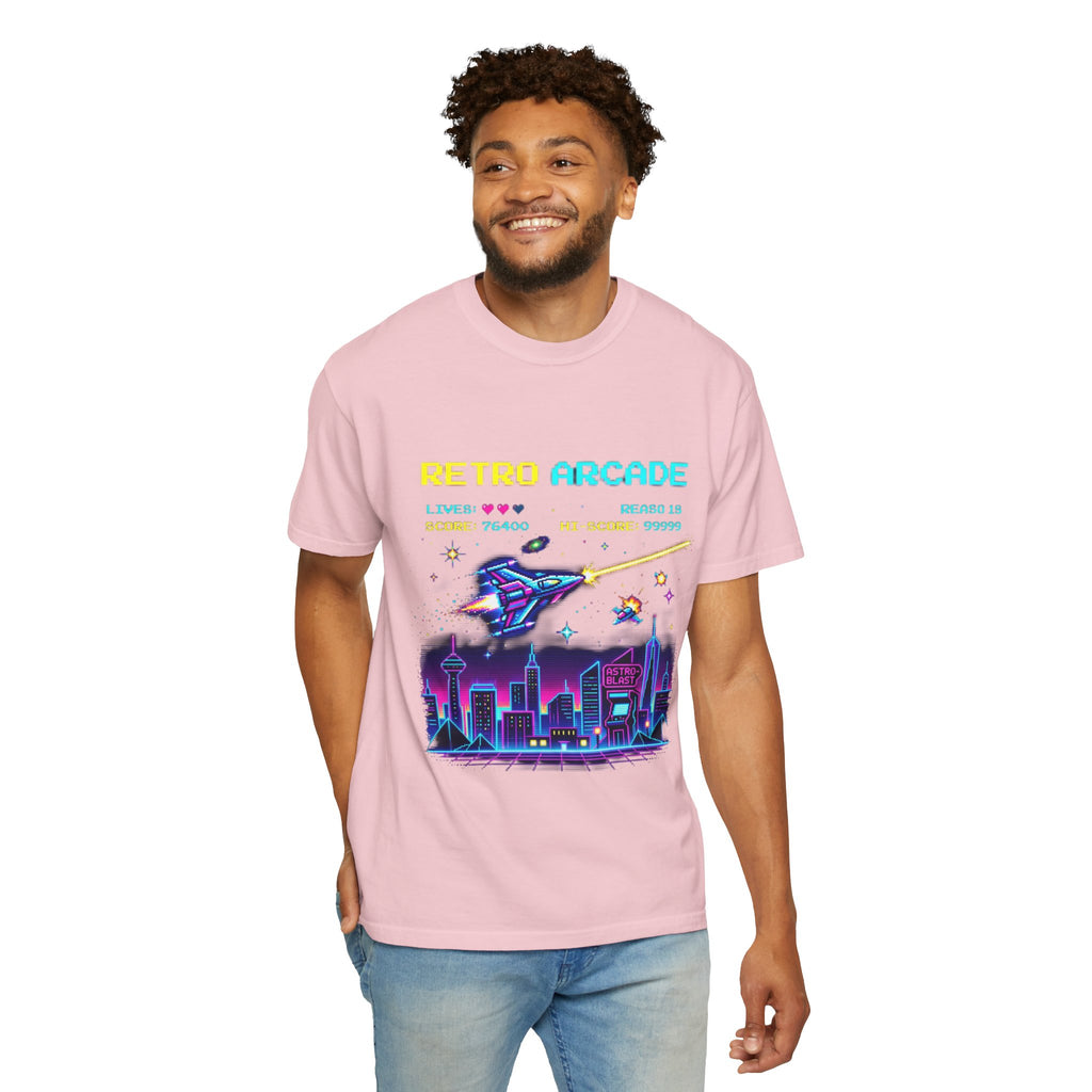 Retro Arcade T-Shirt — 80s Neon Space Shooter Graphic Tee
