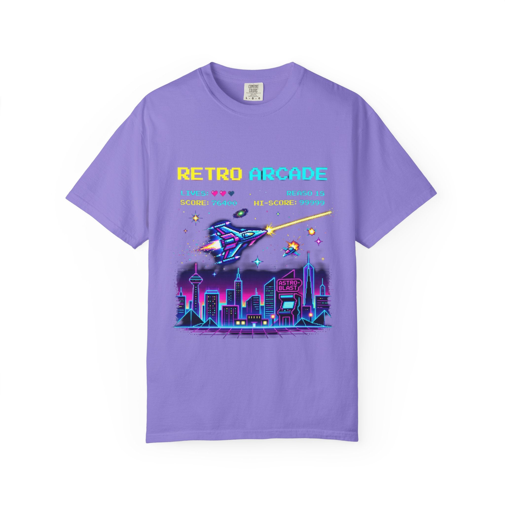 Retro Arcade T-Shirt — 80s Neon Space Shooter Graphic Tee
