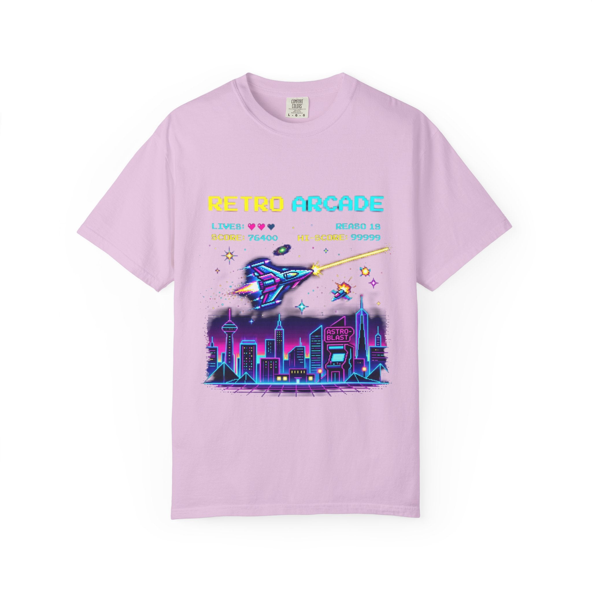 Retro Arcade T-Shirt — 80s Neon Space Shooter Graphic Tee