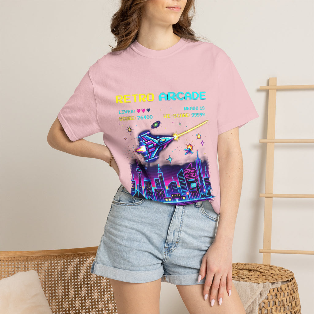 Retro Arcade T-Shirt — 80s Neon Space Shooter Graphic Tee